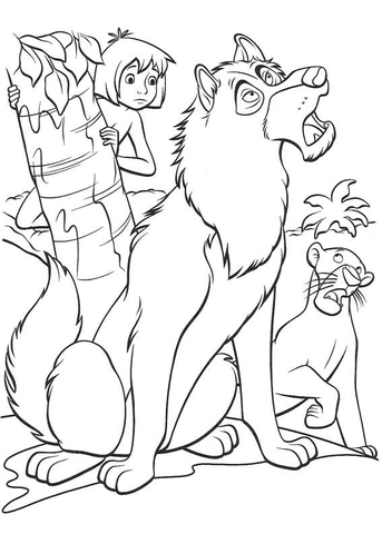 Mowgli Father Wolf And Bagheera  Coloring Page